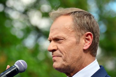 Varşova, Polonya.3 Mayıs 2019. Varşova'da bulunan Avrupa Konseyi Başkanı Donald Tusk, Polonya'nın siyasi liderlerini bir konuşmasında 