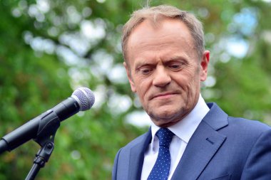 Varşova, Polonya.3 Mayıs 2019. Varşova'da bulunan Avrupa Konseyi Başkanı Donald Tusk, Polonya'nın siyasi liderlerini bir konuşmasında 