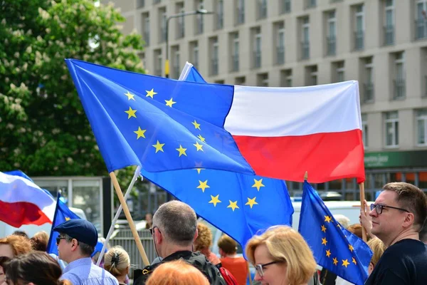 Warschau Polen Mai 2019 Marschieren Polen Europa Tausende Von Oppositionsanhängern — Stockfoto