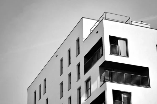 Modern Apartment Buildings Facade Modern Apartment Building Black White — Stock Photo, Image