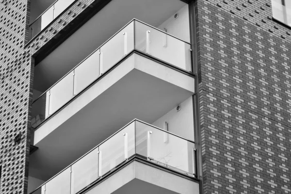 Modern Apartment Buildings Facade Modern Apartment Building Black White — Stock Photo, Image