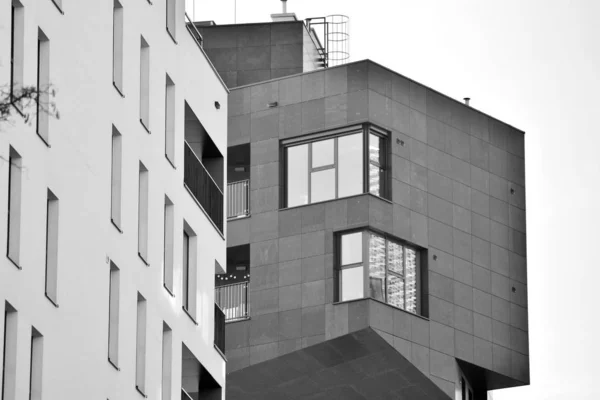 Modern Apartment Buildings Facade Modern Apartment Building Black White — Stock Photo, Image