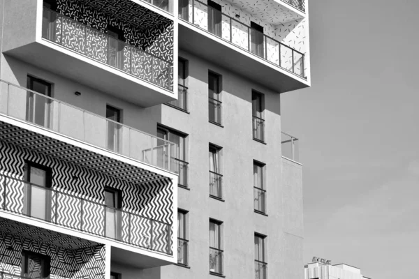 Modern Apartment Buildings Facade Modern Apartment Building Black White — Stock Photo, Image