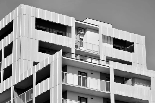 Modern Apartment Buildings Facade Modern Apartment Building Black White — Stock Photo, Image