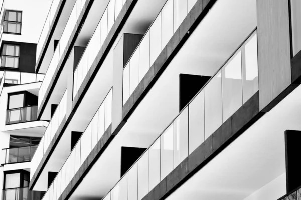 Modern Apartment Buildings Facade Modern Apartment Building Black White — Stock Photo, Image