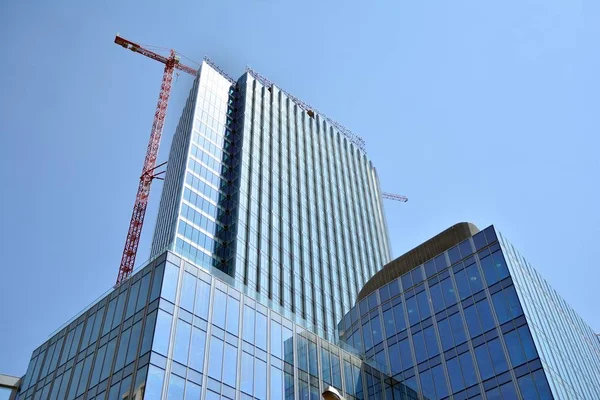 Felhőkarcoló Építése Építkezés Során Darut Csatolt Épület — Stock Fotó