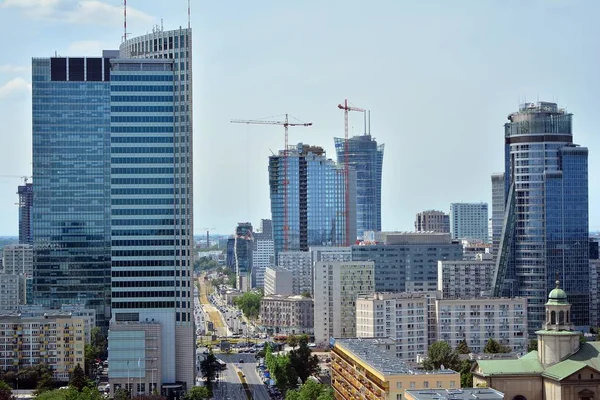 Warschau Polen Juni 2019 Luchtfoto Downtown Business Wolkenkrabbers Stadscentrum Warschau — Stockfoto