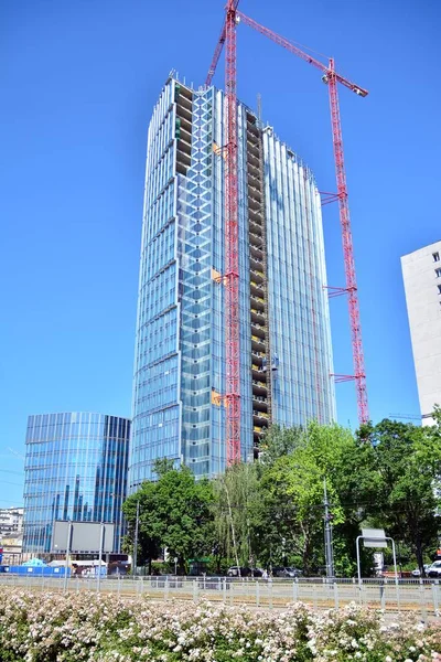 Warsaw Poland June 2019 Construction Mennica Legacy Tower Office Building — Stock Photo, Image