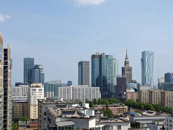 Warszawa Polska Maja 2016 Widok Centrum Biznesowe Wieżowce Centrum Miasta — Zdjęcie stockowe