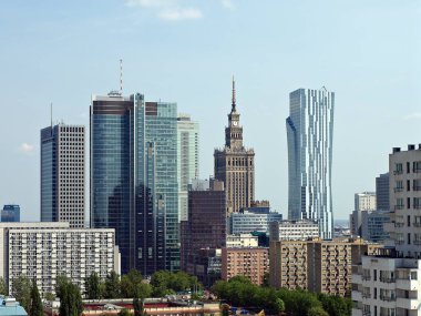 Varşova, Polonya. 4 Ağustos 2016. Varşova şehir merkezi havadan görünümü, Polonya