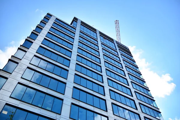 New Office Building Business Center Wall Made Steel Glass Blue — Stock Photo, Image