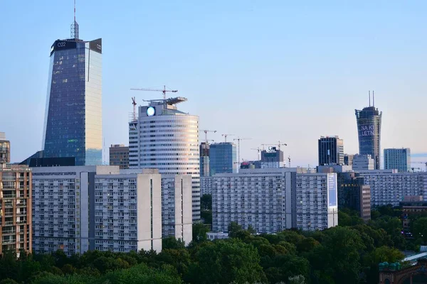 Warszawa Polska Lipca 2019 Widok Lotu Ptaka Wieżowców Biznesowych Warszawie — Zdjęcie stockowe