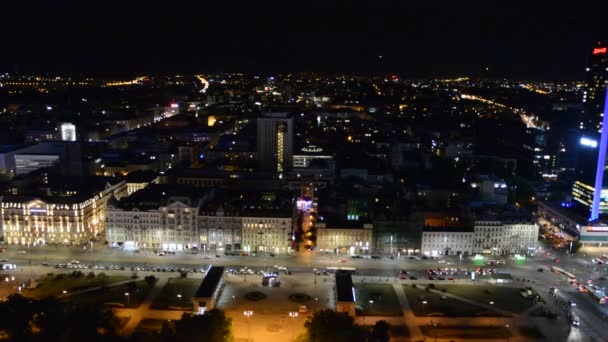 Warszawa Polska Sierpnia 2019 Nocny Widok Wieżowców Budynków — Wideo stockowe