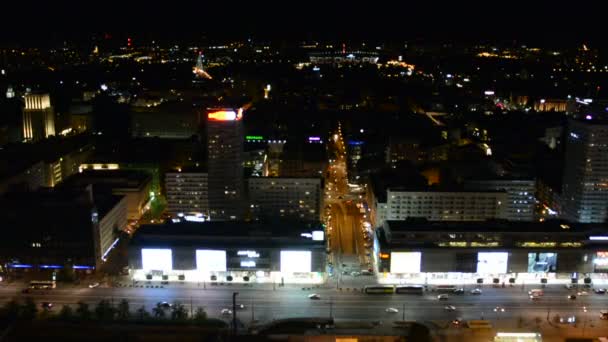 Warsawa Polandia Agustus 2019 Pemandangan Malam Gedung Pencakar Langit Dan — Stok Video