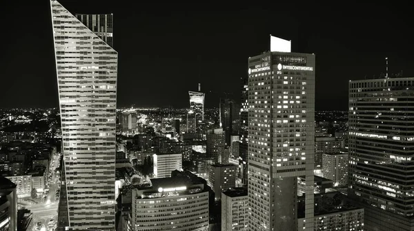 Varsovia Polonia Agosto 2019 Vista Nocturna Rascacielos Edificios Vista Aérea — Foto de Stock