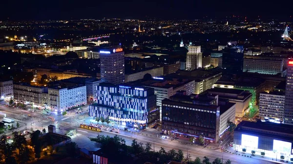 Warszawa Polska Sierpnia 2019 Nocny Widok Wieżowców Budynków Widok Lotu — Zdjęcie stockowe