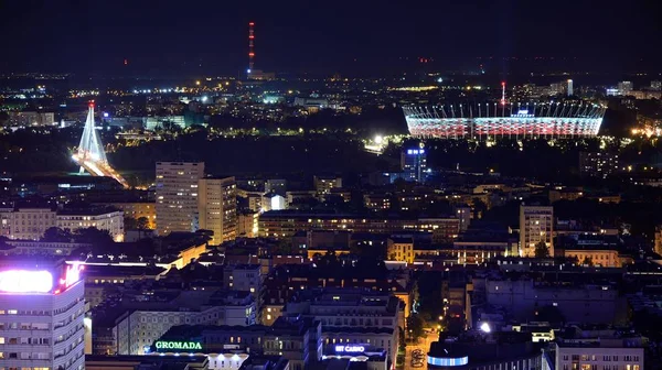 Warsaw Poland August 2019 Night View Skyscrapers Buildings Aerial View — Stock Photo, Image