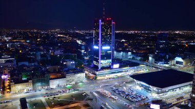 Modern ofis geceleri. Gece ışıkları, Şehir Ofisi şehir merkezinde, cityscape görünümü oluşturma.