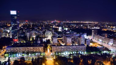 Modern ofis geceleri. Gece ışıkları, Şehir Ofisi şehir merkezinde, cityscape görünümü oluşturma.