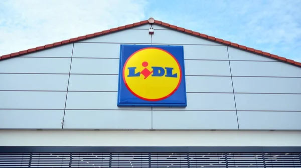 Warszawa Polska Sierpnia 2019 Znak Lidl Firma Szyld Lidl — Zdjęcie stockowe