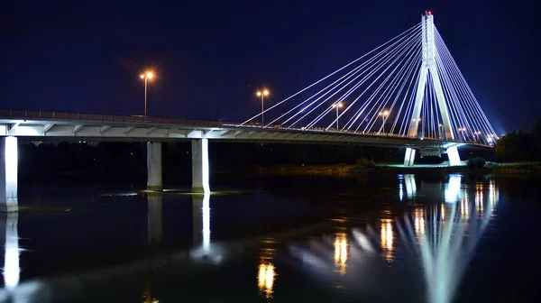 Warschau Polen August 2019 Swietokrzyski Brücke Der Nacht — Stockfoto