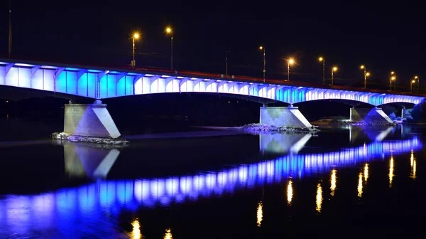 Warschau Polen August 2019 Slasko Dabrowskii Brücke Der Nacht — Stockfoto