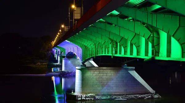 Warschau Polen August 2019 Slasko Dabrowskii Brücke Der Nacht — Stockfoto