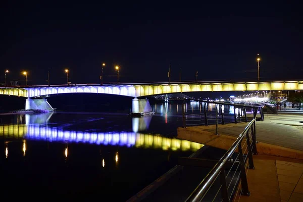 Warschau Polen August 2019 Slasko Dabrowskii Brücke Der Nacht — Stockfoto