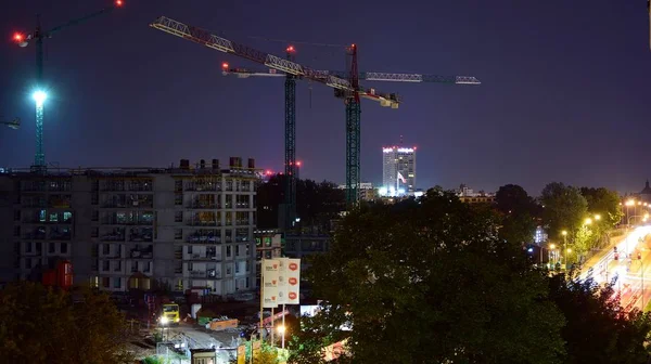 Warszawa Polska Sierpnia 2019 Budowa Artystyczny Zoliborz Etap Dwa Nocy — Zdjęcie stockowe