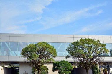 Modern ofis binası cephe parçası. Cam duvar soyut tekstürlü dış.