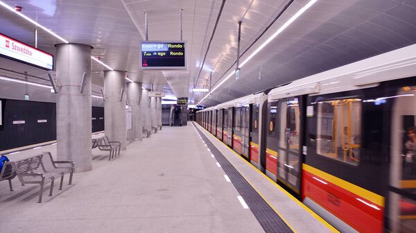 Warsaw,Poland. 27 September 2019. Second line of Warsaw Subway system. Warsaw metro station interior. Warsaw Szwedzka