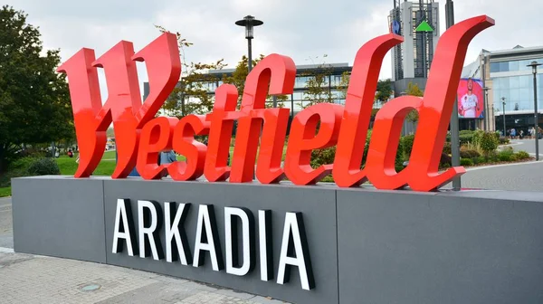 Varsovia Polonia Septiembre 2019 Firma Westfield Arkadia Letrero Empresa Westfield — Foto de Stock