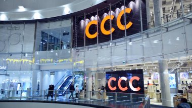 Szczecin, Polonya. 4 Ekim 2019. CC 'yi imzala. Şirket panosu Ccc.