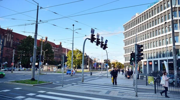 波兰Szczecin 2019年10月4日 Szczecin街上的街道 市中心 — 图库照片