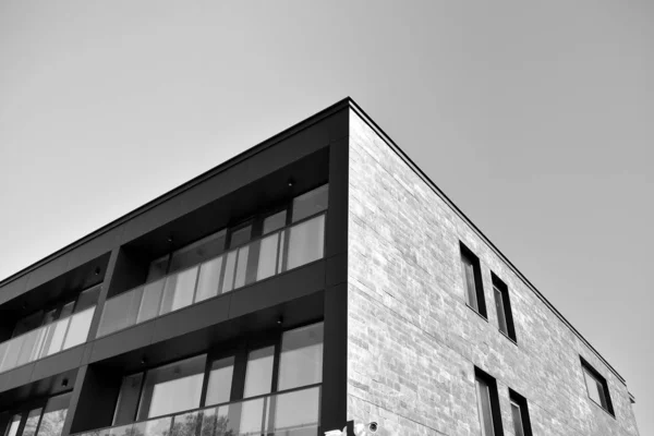 Detalhe Novo Edifício Apartamentos Moderno Preto Branco — Fotografia de Stock