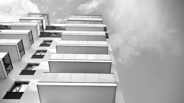 Fragment Facade Building Windows Balconies Modern Home Many Flats Black — Stock Photo, Image