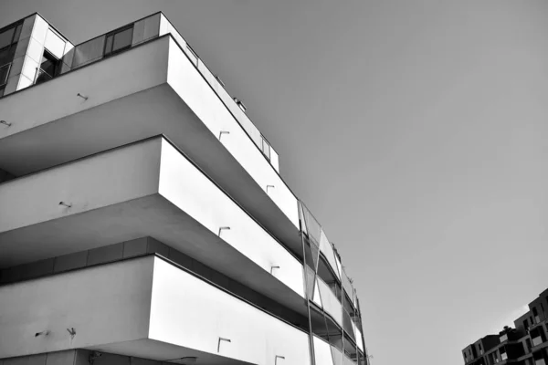 Fragment Facade Building Windows Balconies Modern Home Many Flats Black — Stock Photo, Image