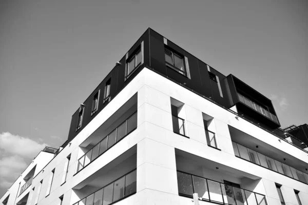Fragment Facade Building Windows Balconies Modern Home Many Flats Black — Stock Photo, Image