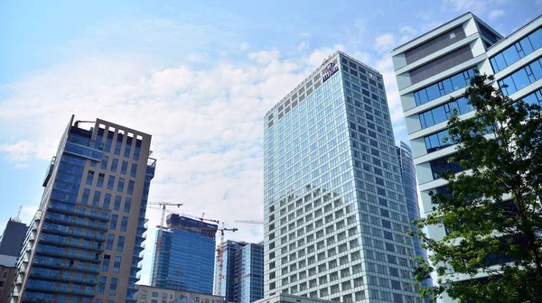 Warsaw Poland June 2020 Roundabout Daszynski New Skyscrapers Financial District — Stock Photo, Image