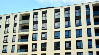 Modern Avrupa konut binaları çeyreği. Soyut mimari, modern şehir geometrisinin bir parçası.