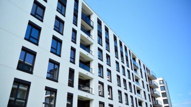 Modern Avrupa konut binaları çeyreği. Soyut mimari, modern şehir geometrisinin bir parçası.