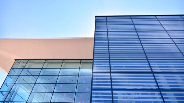 Commercial Building Close Abstract Texture Blue Glass Modern Building Business — Stock Photo, Image