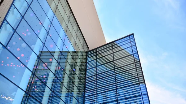 Edificio Comercial Cerca Textura Abstracta Del Edificio Moderno Cristal Azul — Foto de Stock