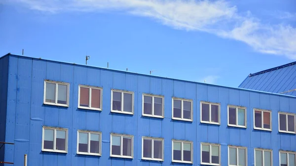 Fachada Antiguo Edificio Industrial Oficinas Con Predominio Cemento Viejo Viejos — Foto de Stock