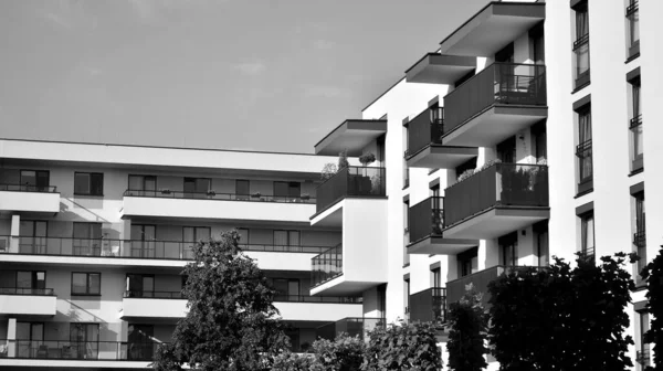 Detail Der Modernen Wohnung Wohnung Wohnhaus Außen Fragment Eines Neuen — Stockfoto