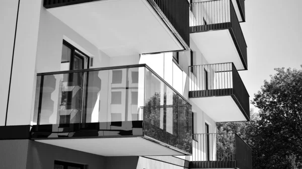 Detail New Modern Apartment Building Black White — Stock Photo, Image
