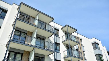 Modern Avrupa konut binaları çeyreği. Soyut mimari, modern şehir geometrisinin bir parçası.