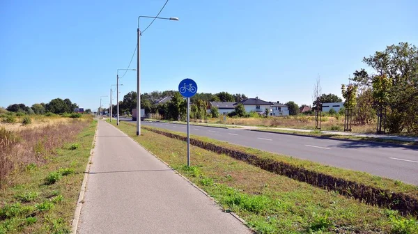 Warschau Polen September 2020 Fietspad Straat Buitenwijk Warschau Wawer — Stockfoto