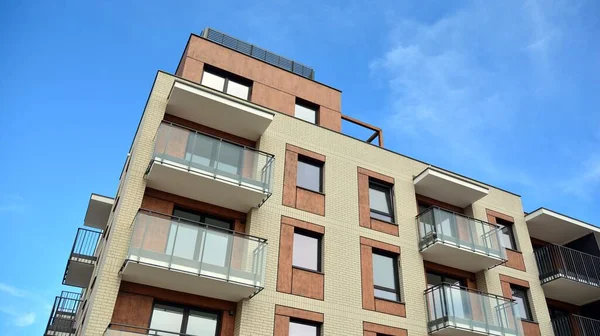 Futuristic Square Architecture Apartment Building Real Estate Big Windows Modern — Stock Photo, Image