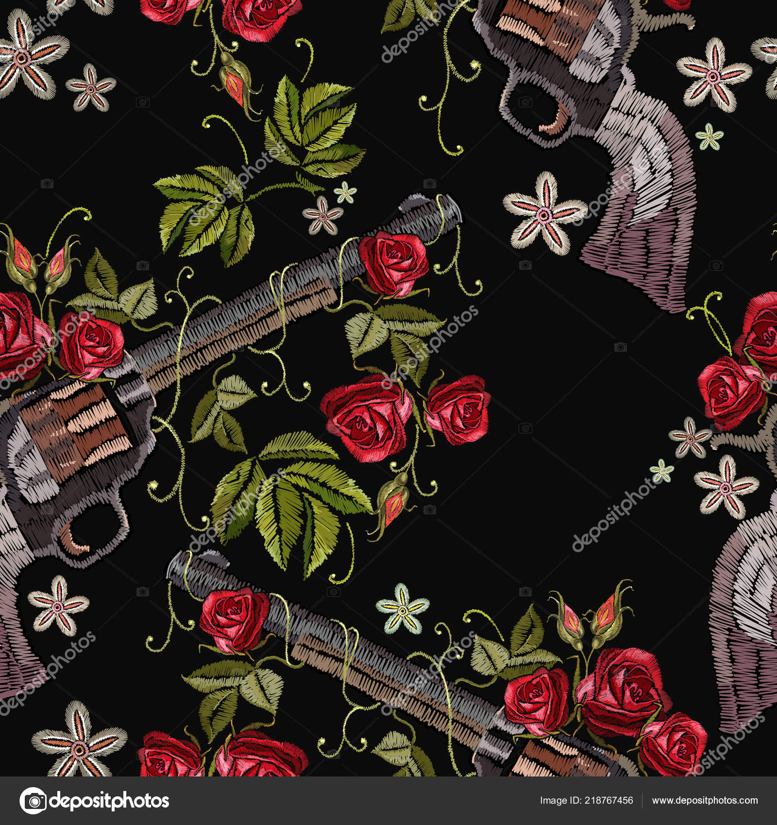 Roses embroidery seamless pattern. Classical embroidery